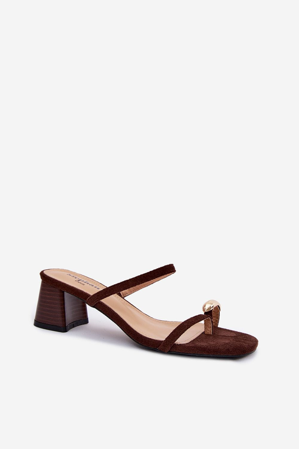 Brown sandal with a wooden heel on a white background