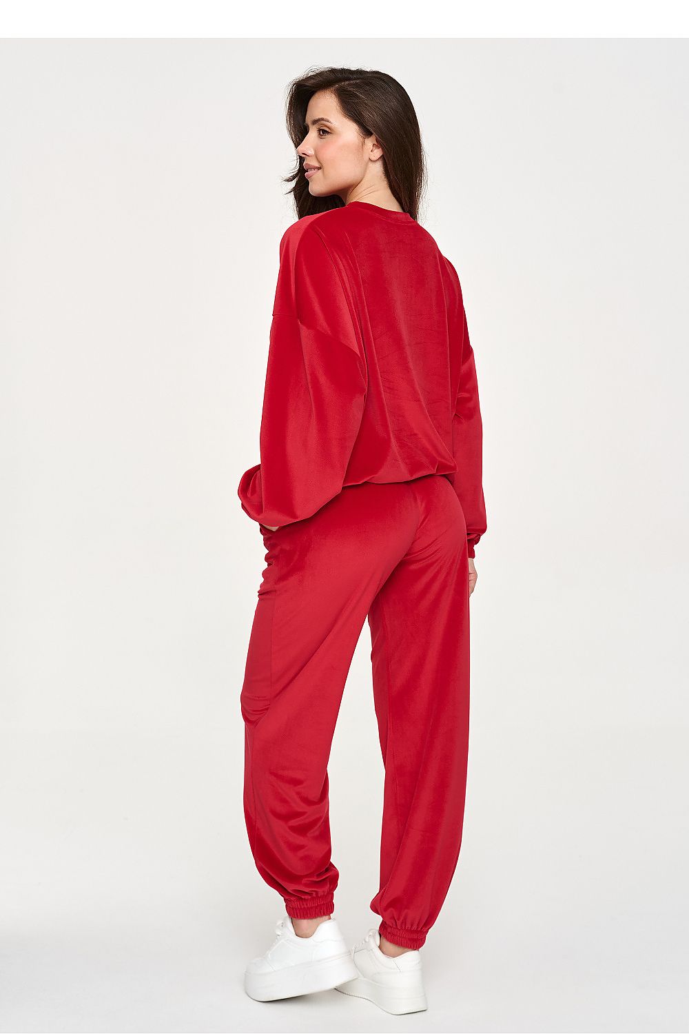 velour lounge set styled for comfortable everyday wear.-Rear view
