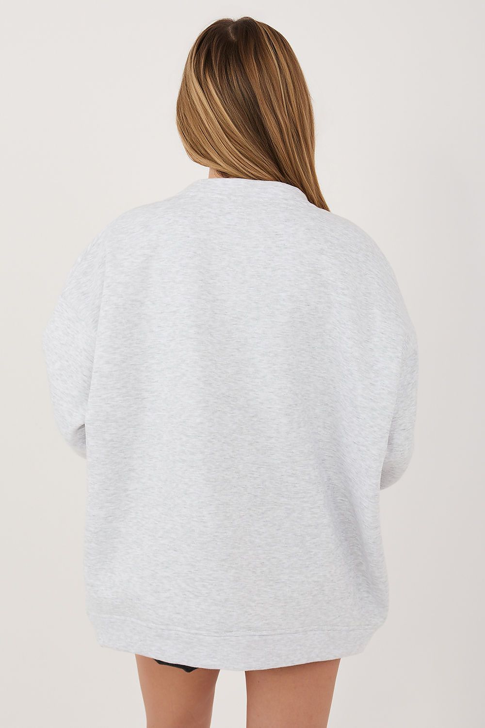 Women's grey casual embroidered sweatshirt styled with jeans and trainers-rear-view