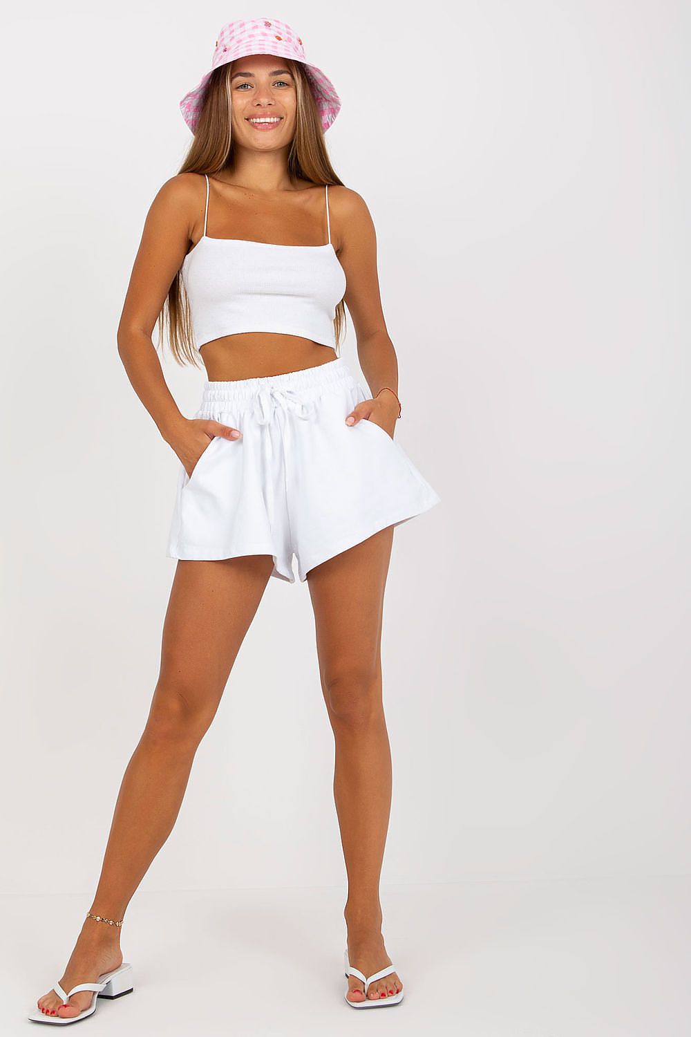 White Easy Fit Wide-Leg Shorts – Front View
