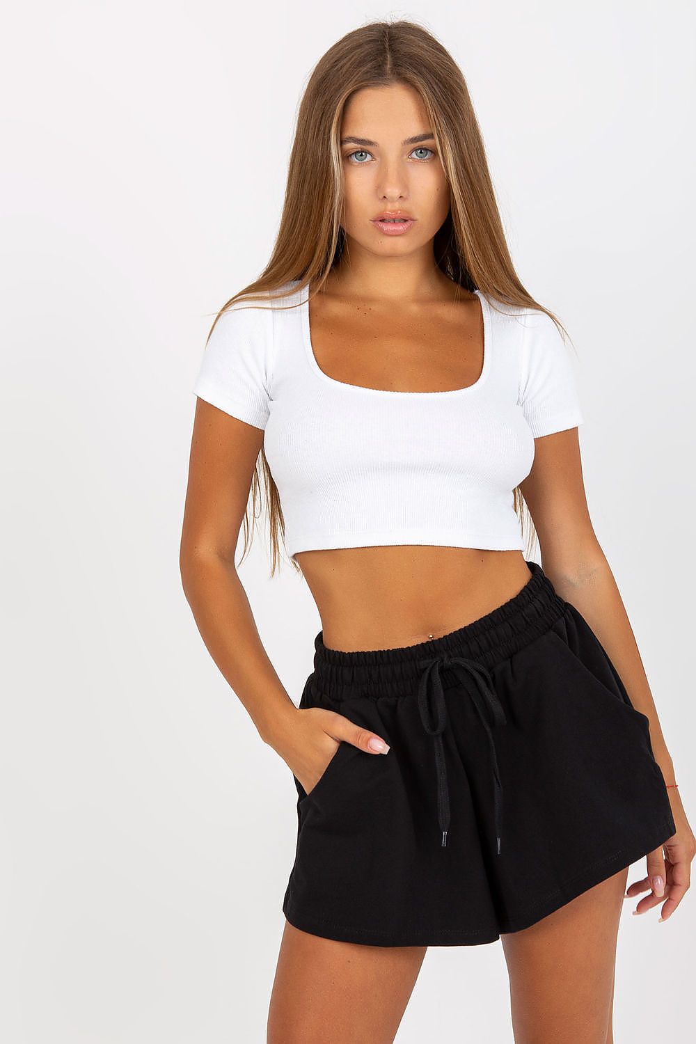 Black Easy Fit Wide-Leg Shorts – Front View