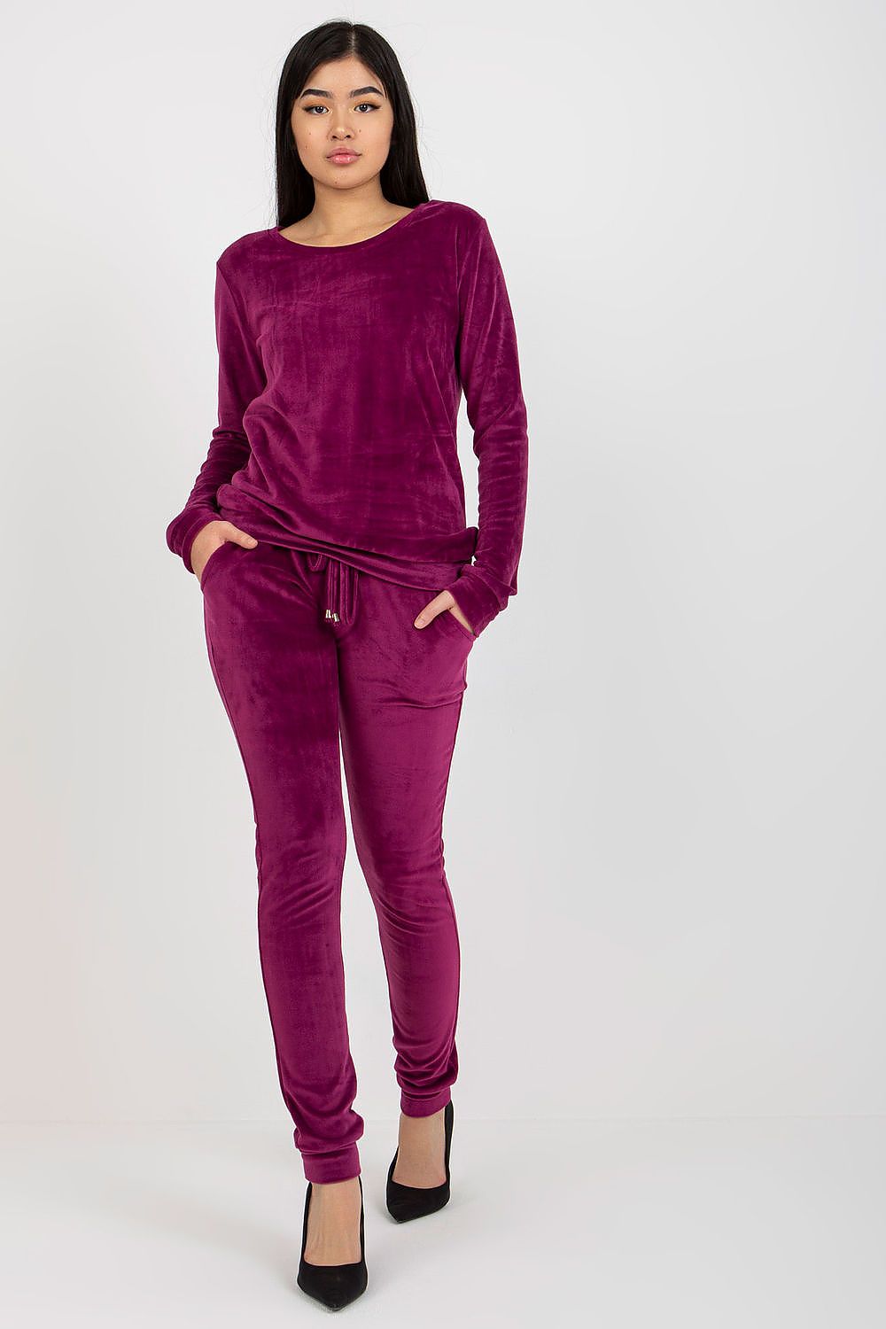 “Violet Velour Lounge Luxe Set, front view”