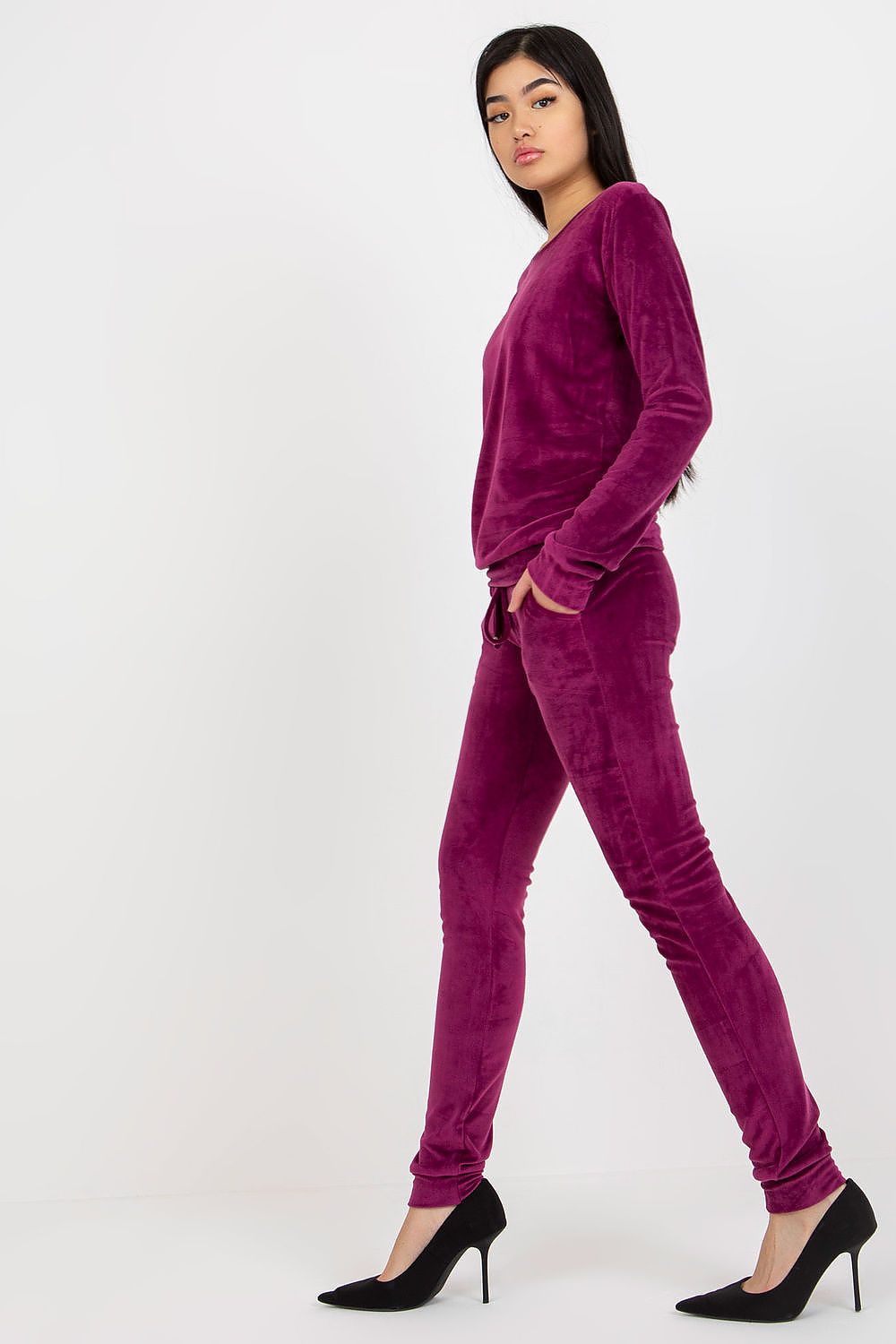 “Violet Velour Lounge Luxe Set, side view”