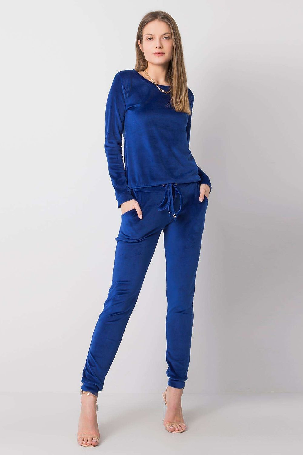 “Blue Velour Lounge Luxe Set, front view”