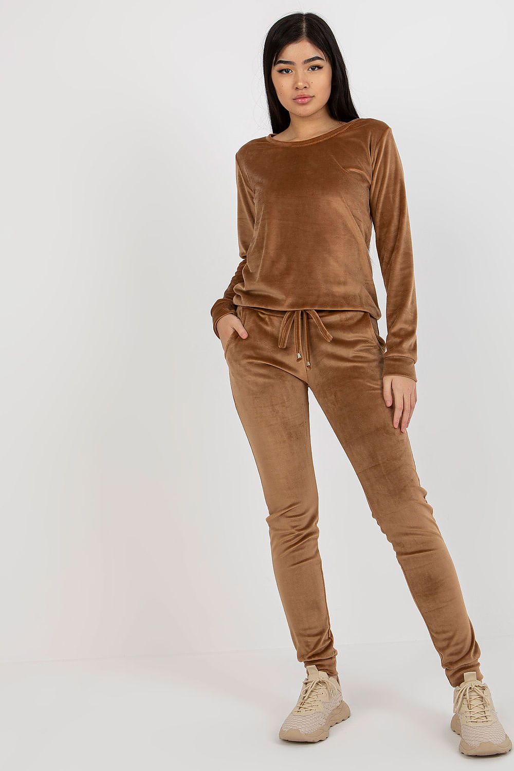 “Brown Velour Lounge Luxe Set, front view”