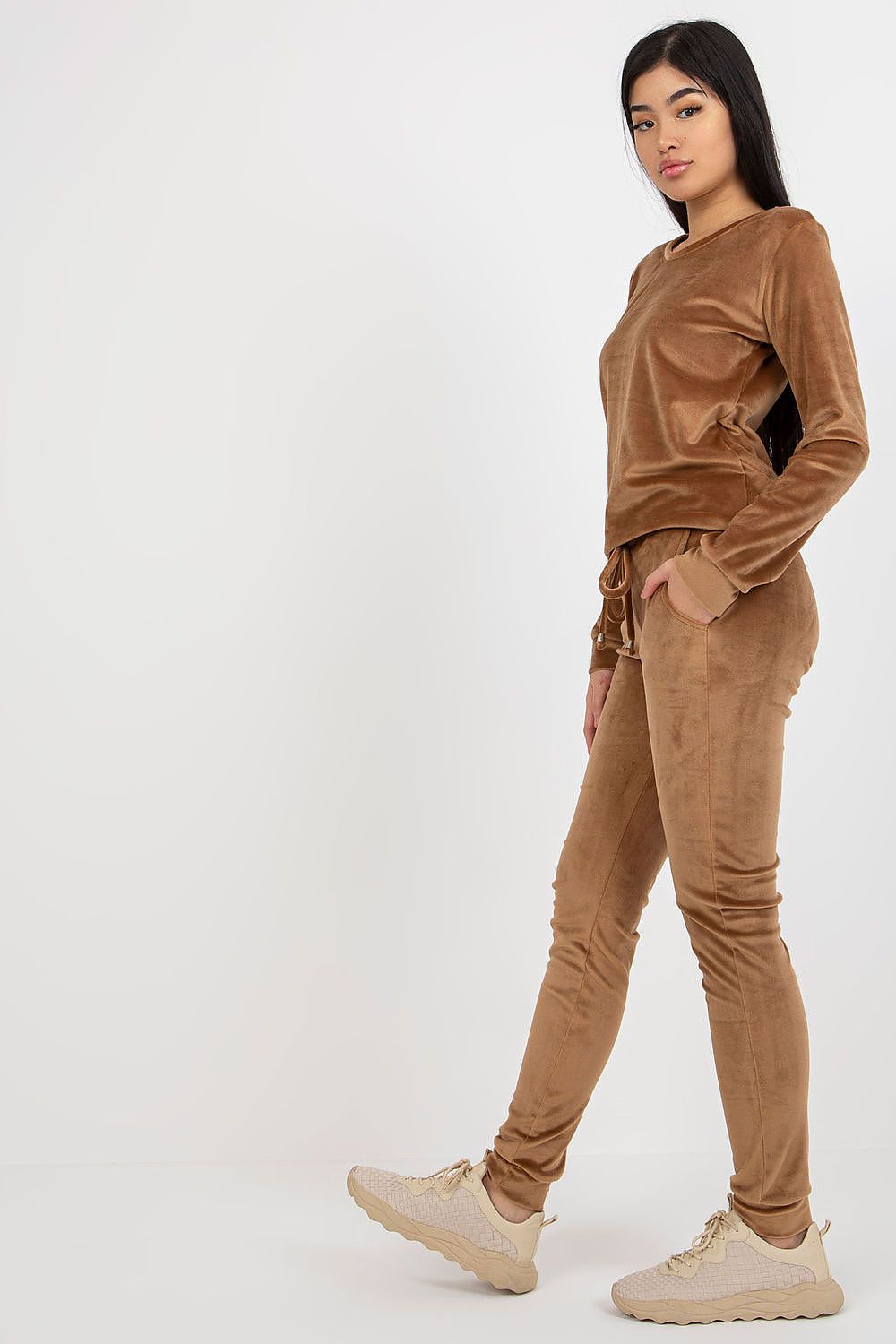“Brown Velour Lounge Luxe Set, side view”
