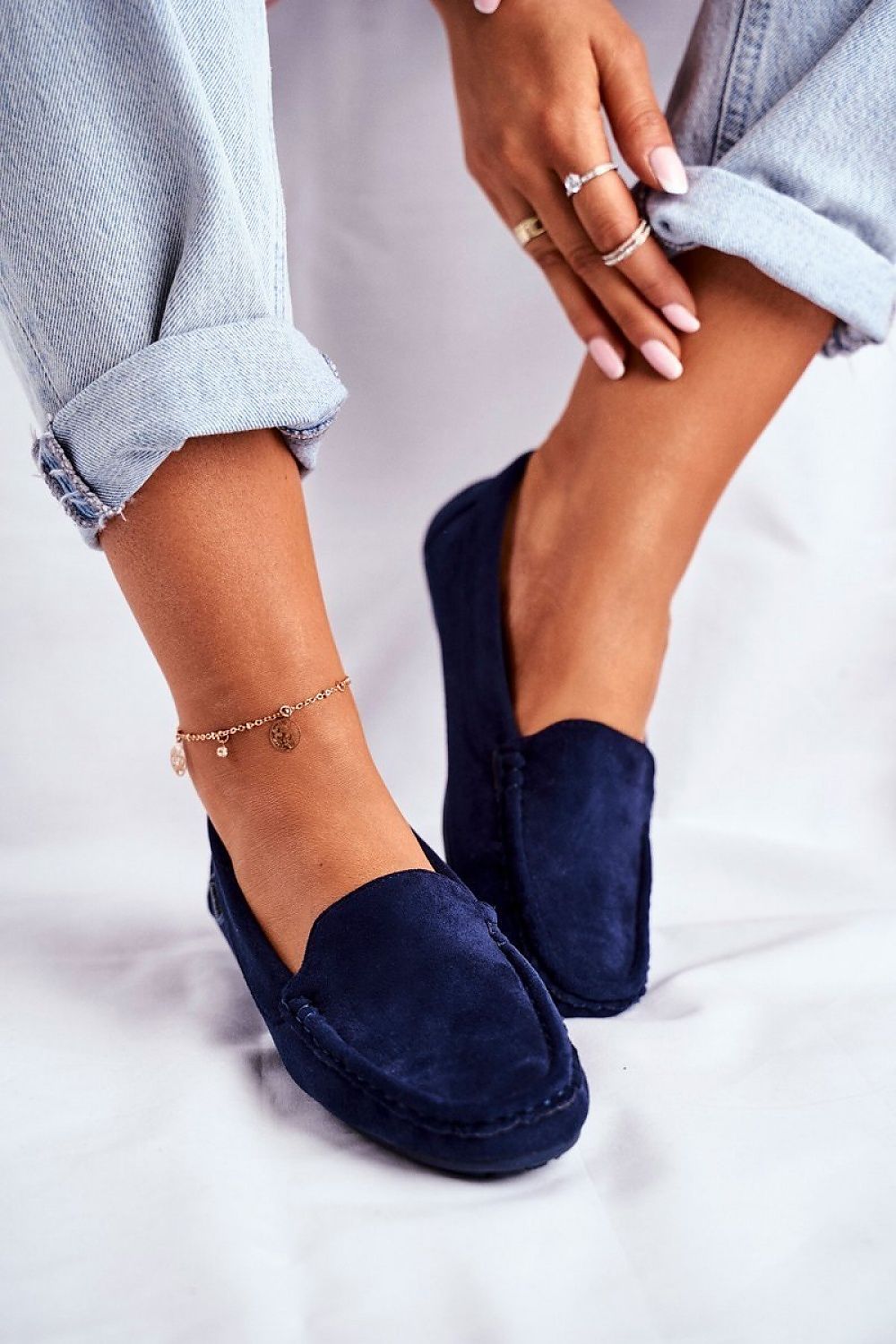 Timeless Comfort Moccasins in Navy – Front View