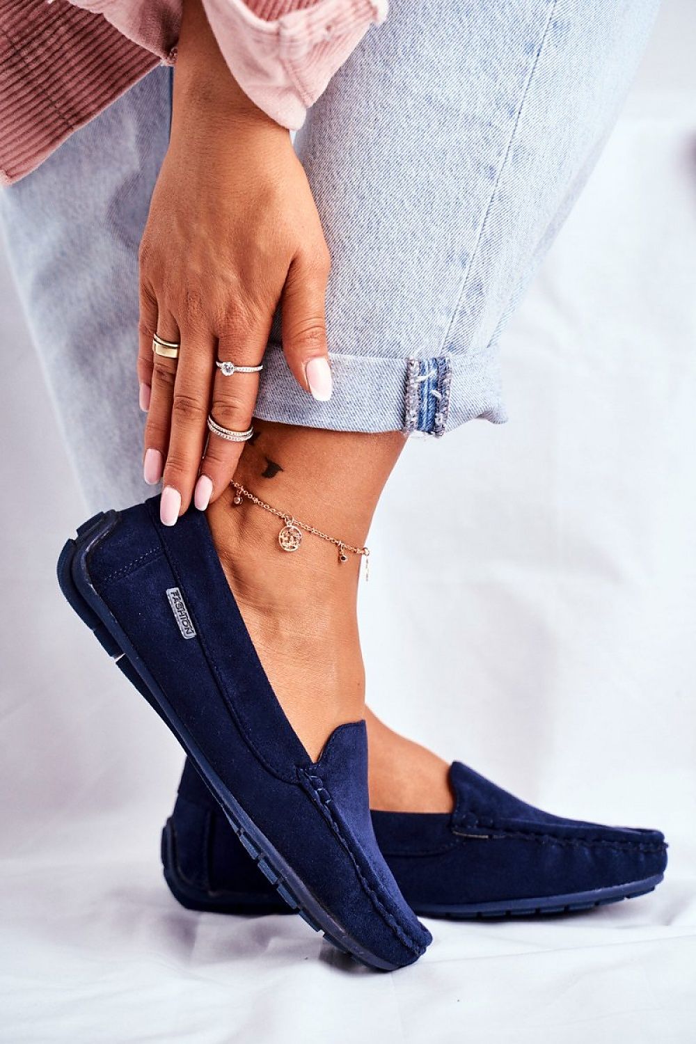 Timeless Comfort Moccasins in Navy – Side View