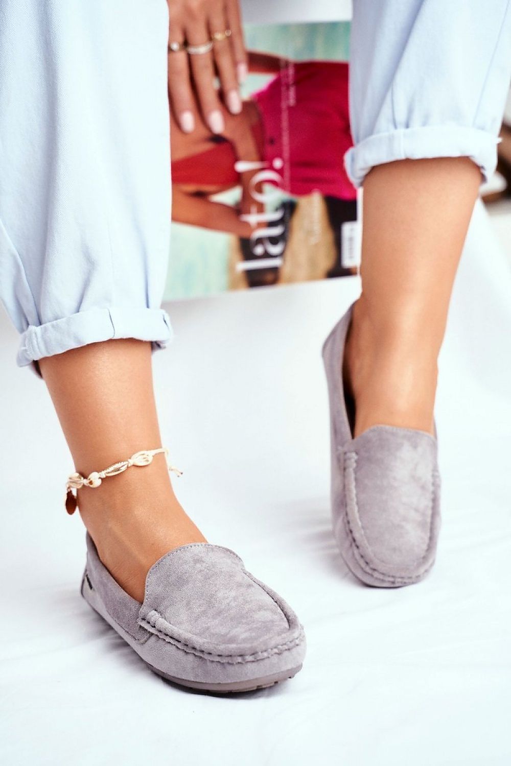Timeless Comfort Moccasins in Grey – Front View