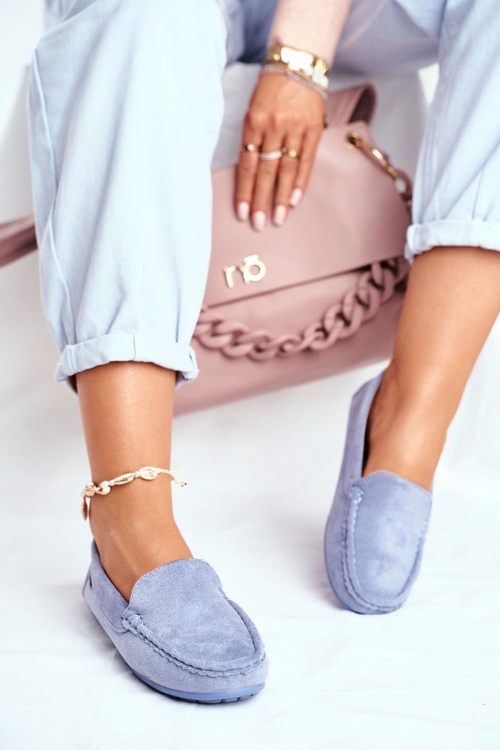 Timeless Comfort Moccasins in Blue – Front View