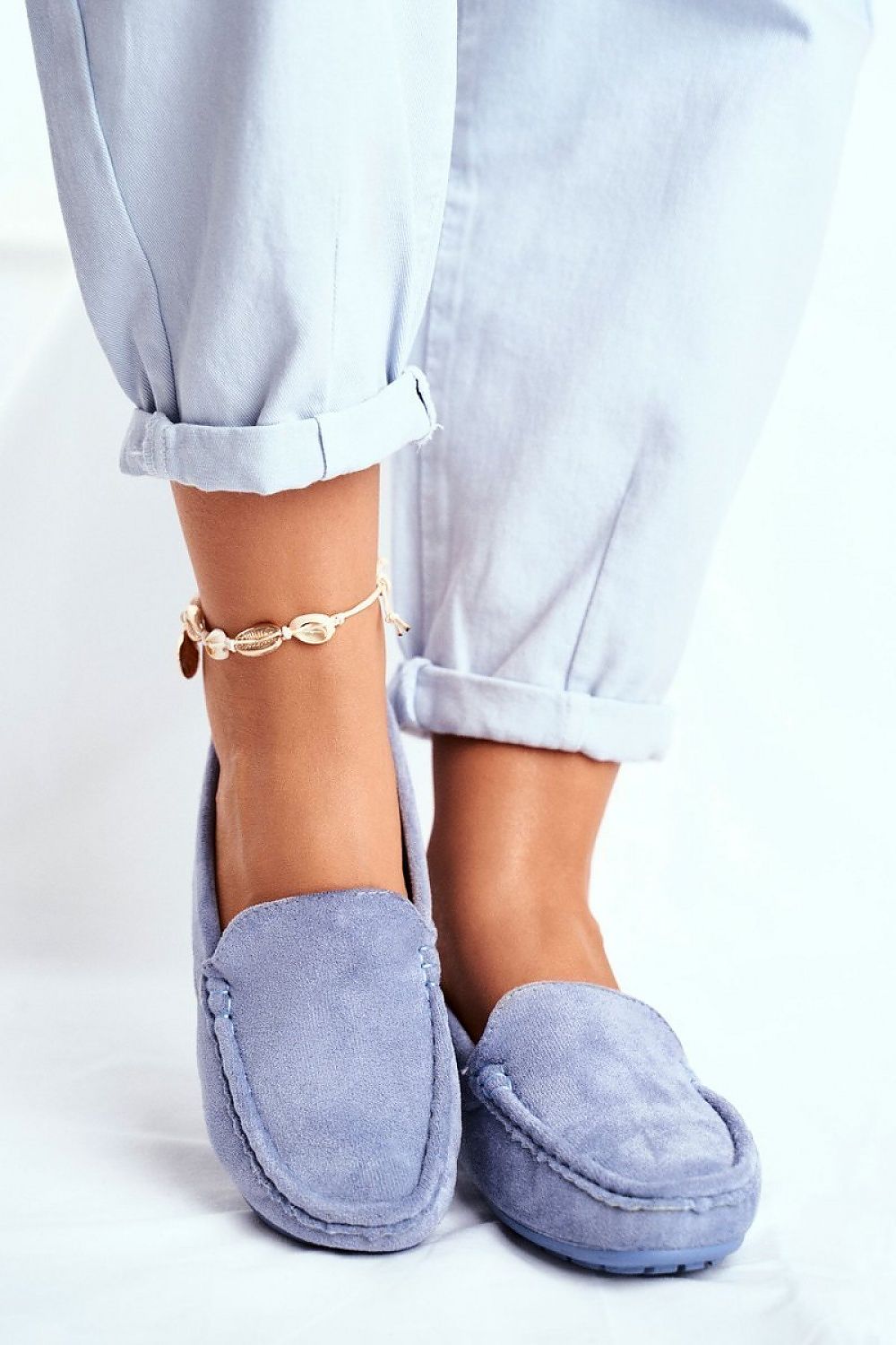 Timeless Comfort Moccasins in Blue – Front View 2