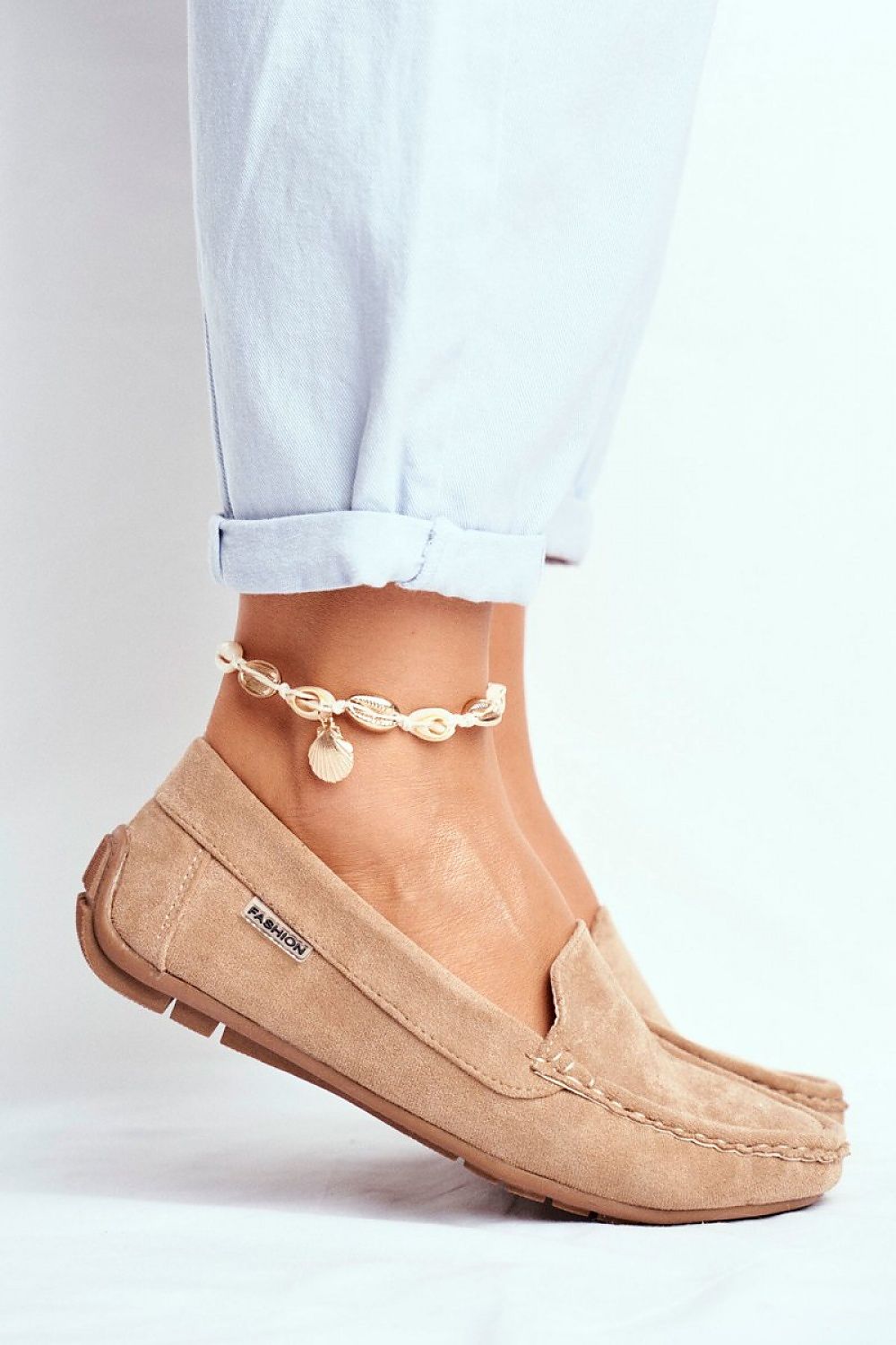 Timeless Comfort Moccasins in Beige – Side View