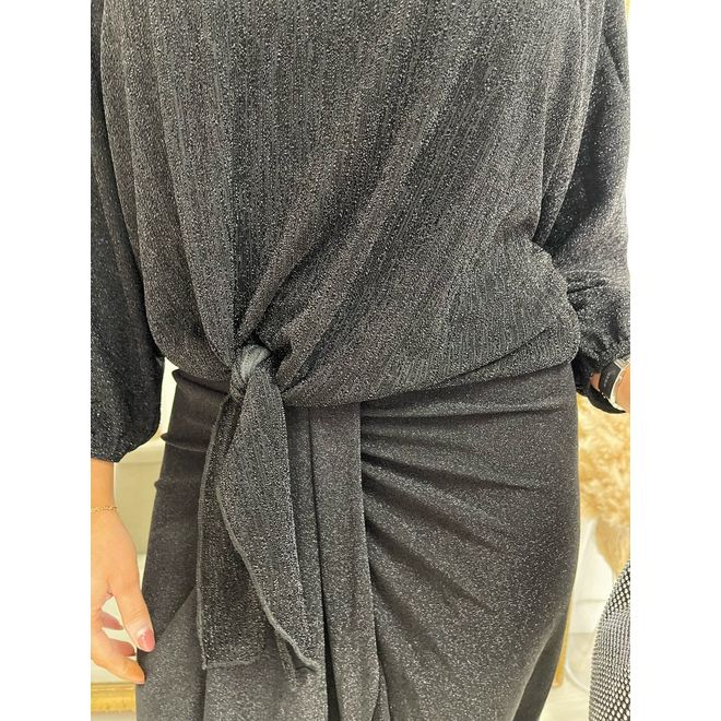 Shimmer Long Sleeve Tie Front Top