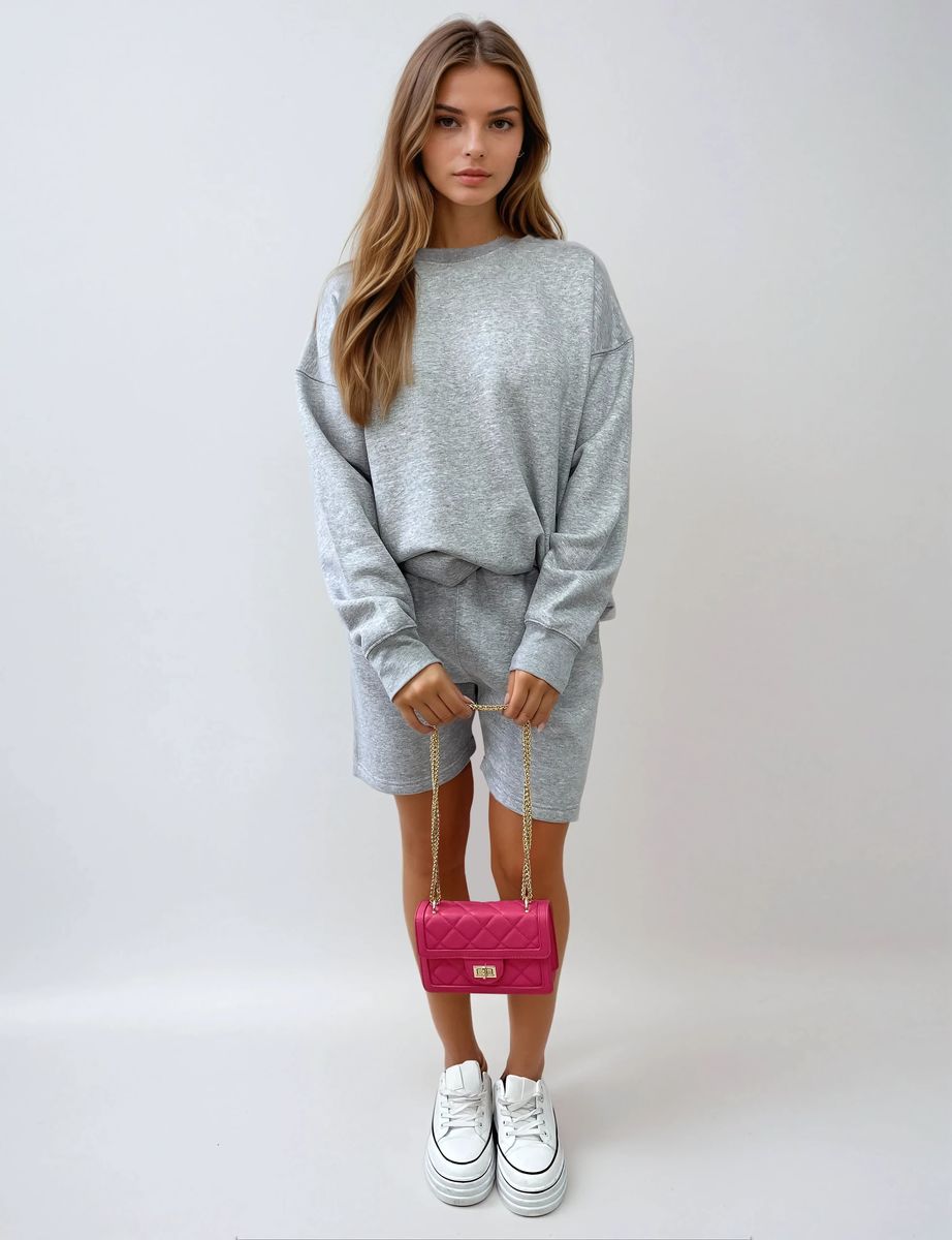 Do What Makes You Happy Print Oversized Sweatshirt and Shorts Co-ord Set