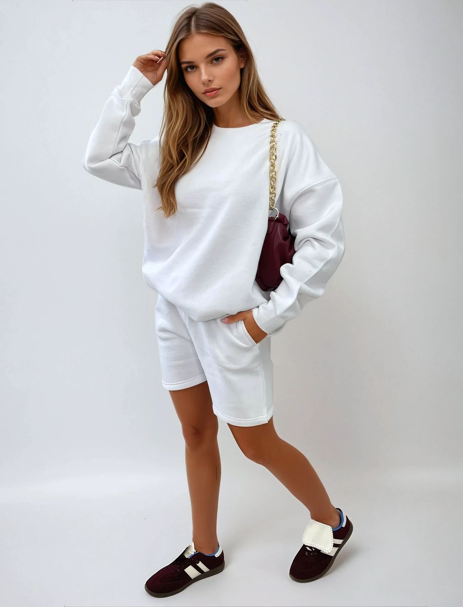 Do What Makes You Happy Print Oversized Sweatshirt and Shorts Co-ord Set