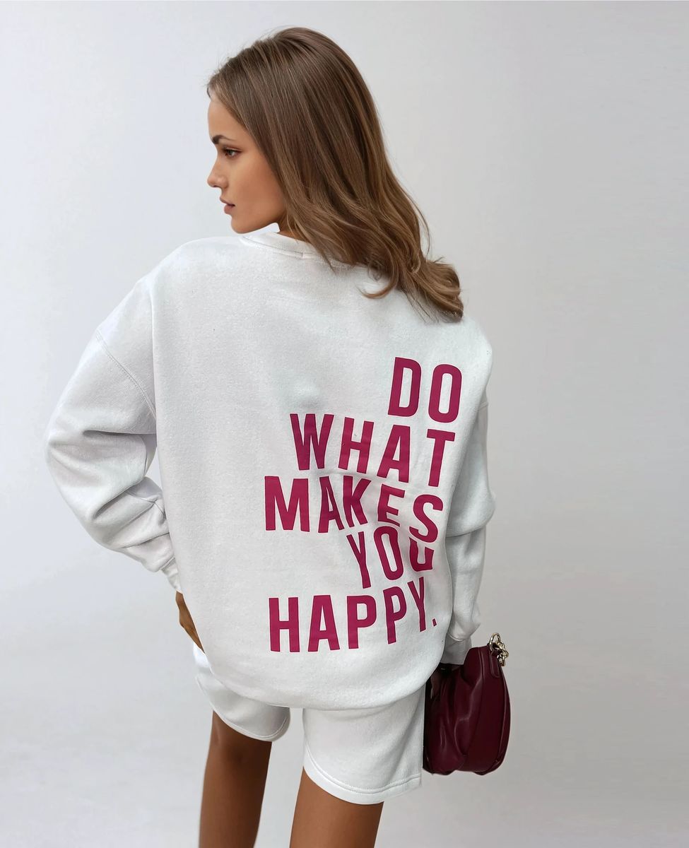 Do What Makes You Happy Print Oversized Sweatshirt and Shorts Co-ord Set
