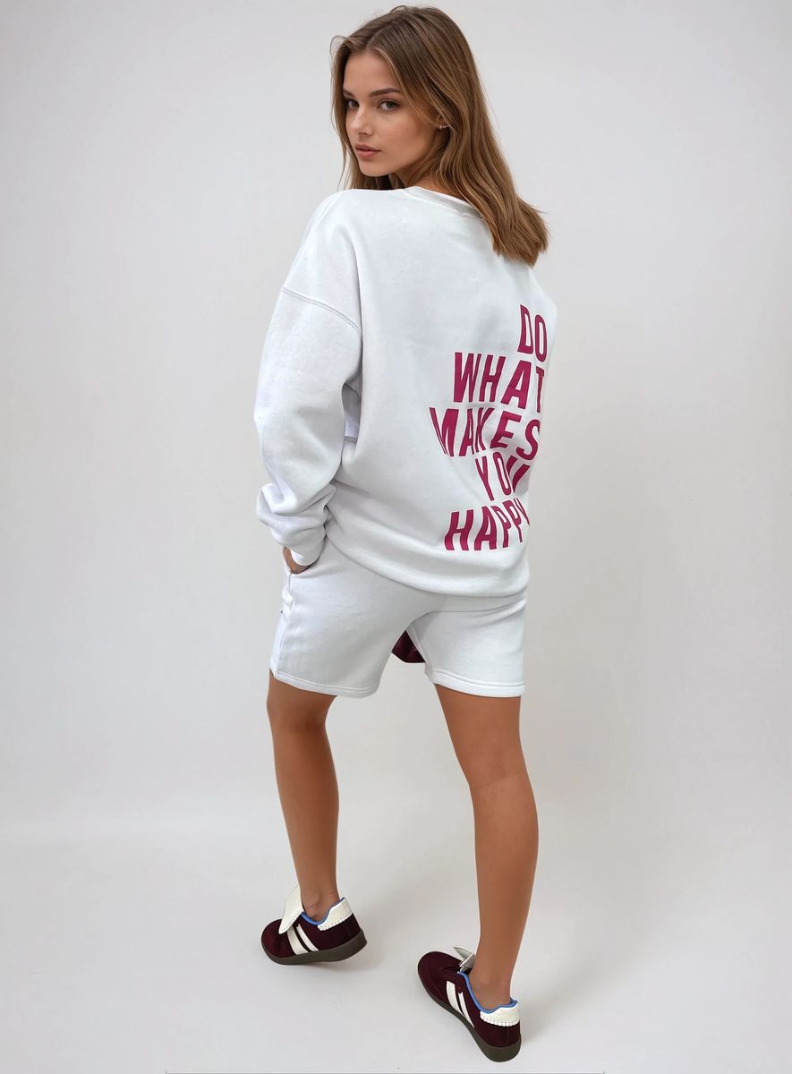 Do What Makes You Happy Print Oversized Sweatshirt and Shorts Co-ord Set