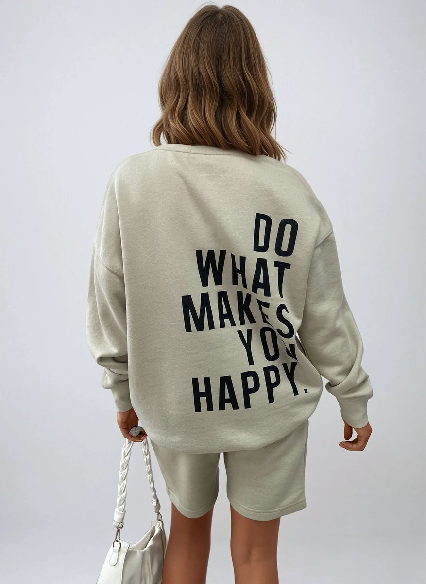 Do What Makes You Happy Print Oversized Sweatshirt and Shorts Co-ord Set