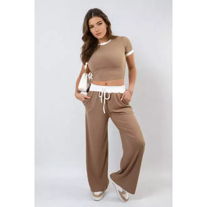 Contrasting Trim Crop Top and Trousers Co-ord Set
