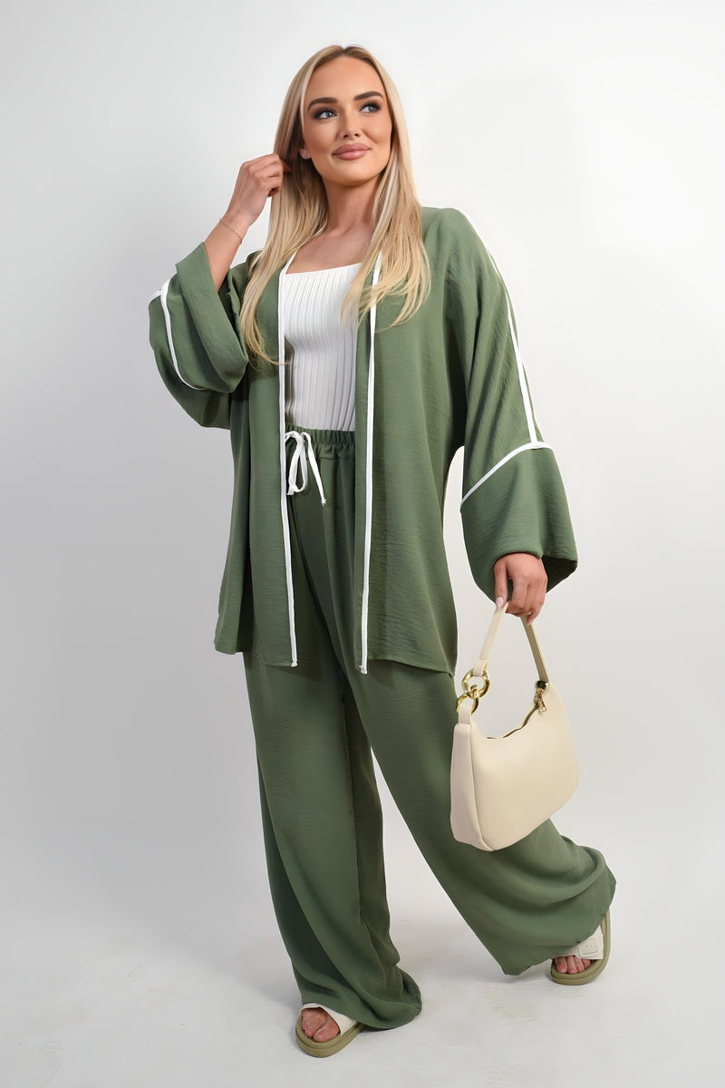 Contrast Trim Oversized Cardigan & Wide Leg Co-ord Set