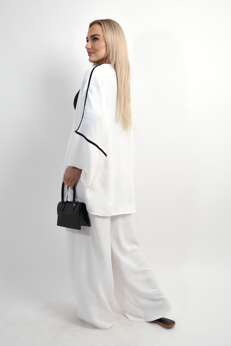 Contrast Trim Oversized Cardigan & Wide Leg Co-ord Set