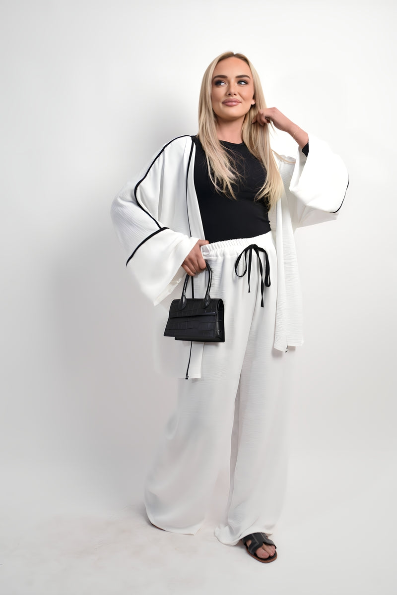 Contrast Trim Oversized Cardigan & Wide Leg Co-ord Set