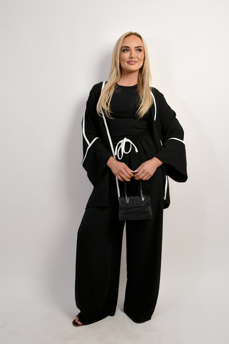 Contrast Trim Oversized Cardigan & Wide Leg Co-ord Set