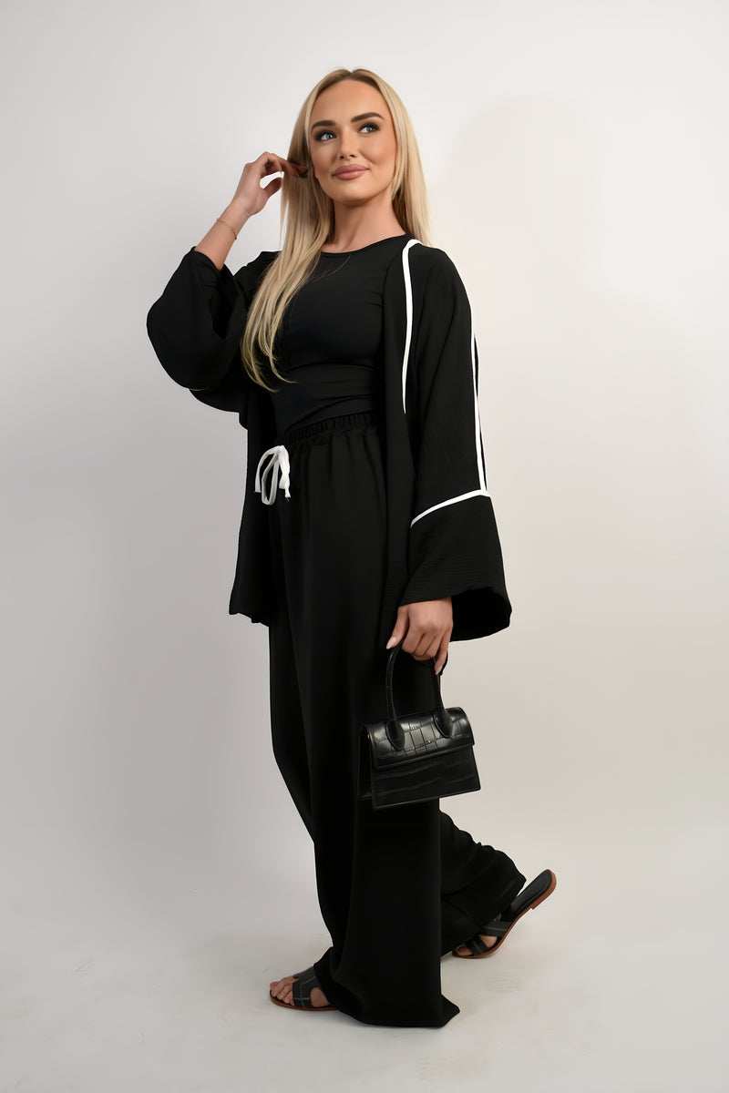 Contrast Trim Oversized Cardigan & Wide Leg Co-ord Set