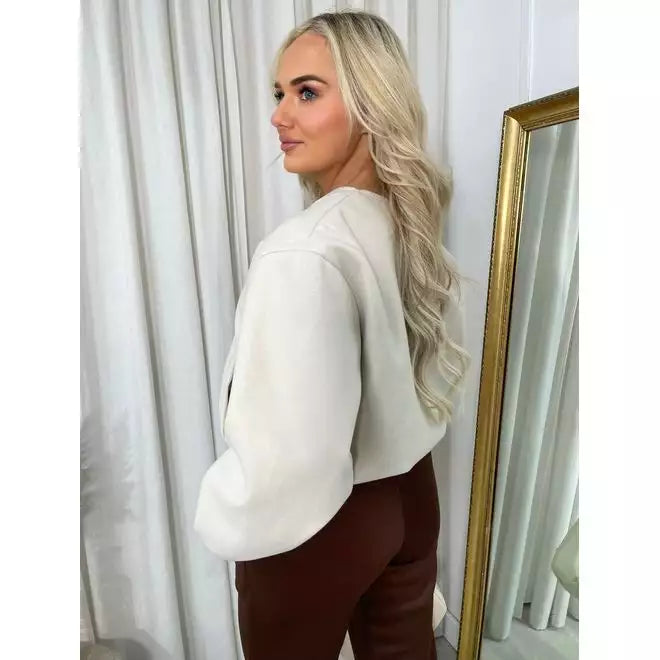 Cropped Zip Up Balloon Sleeve Bomber Jacket