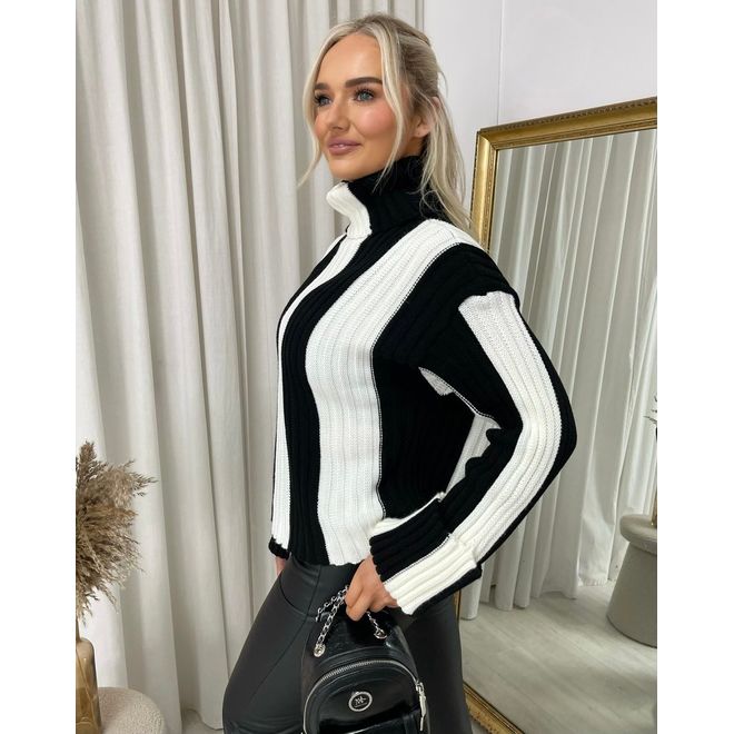 Roll Neck Stripe Knitted Jumper