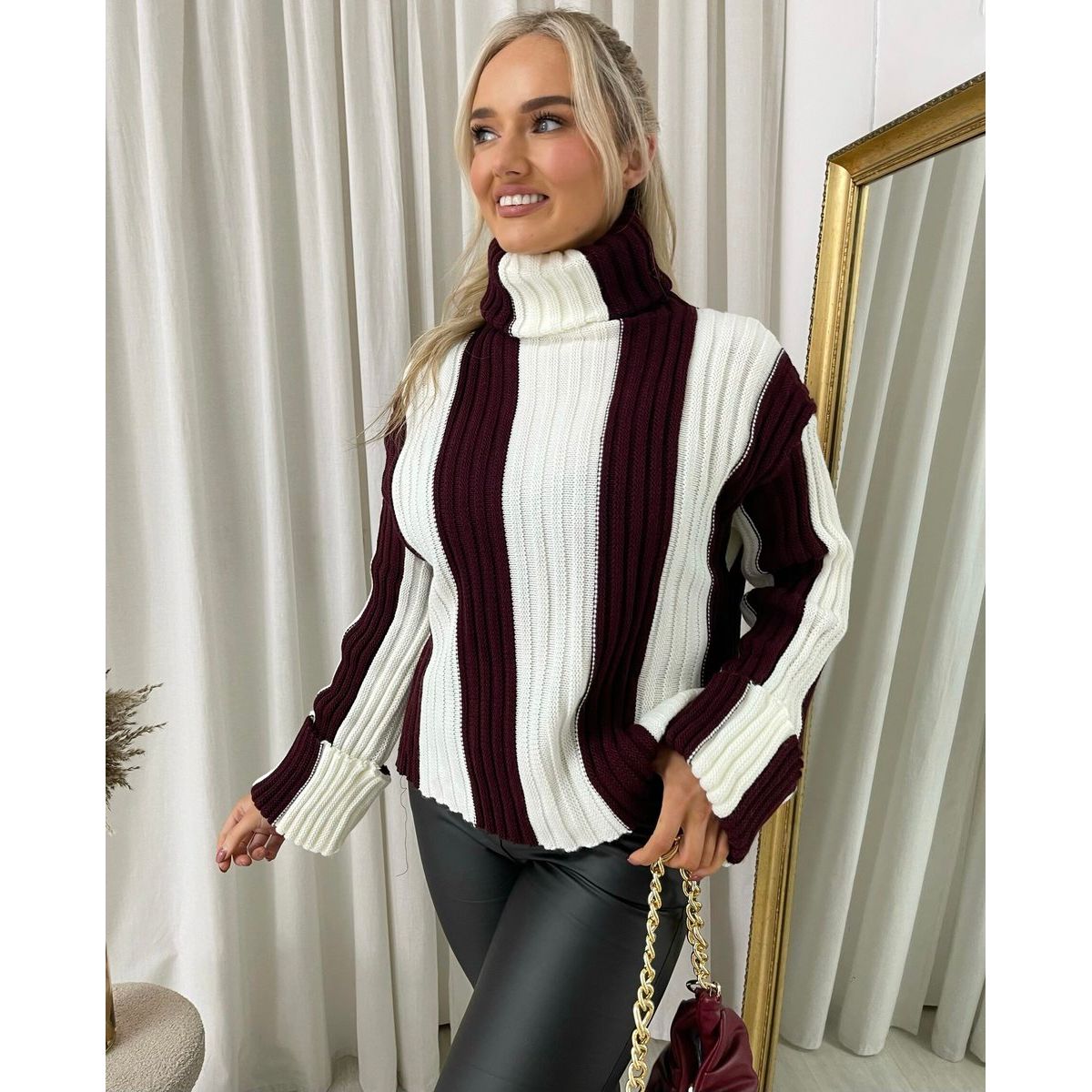 Roll Neck Stripe Knitted Jumper