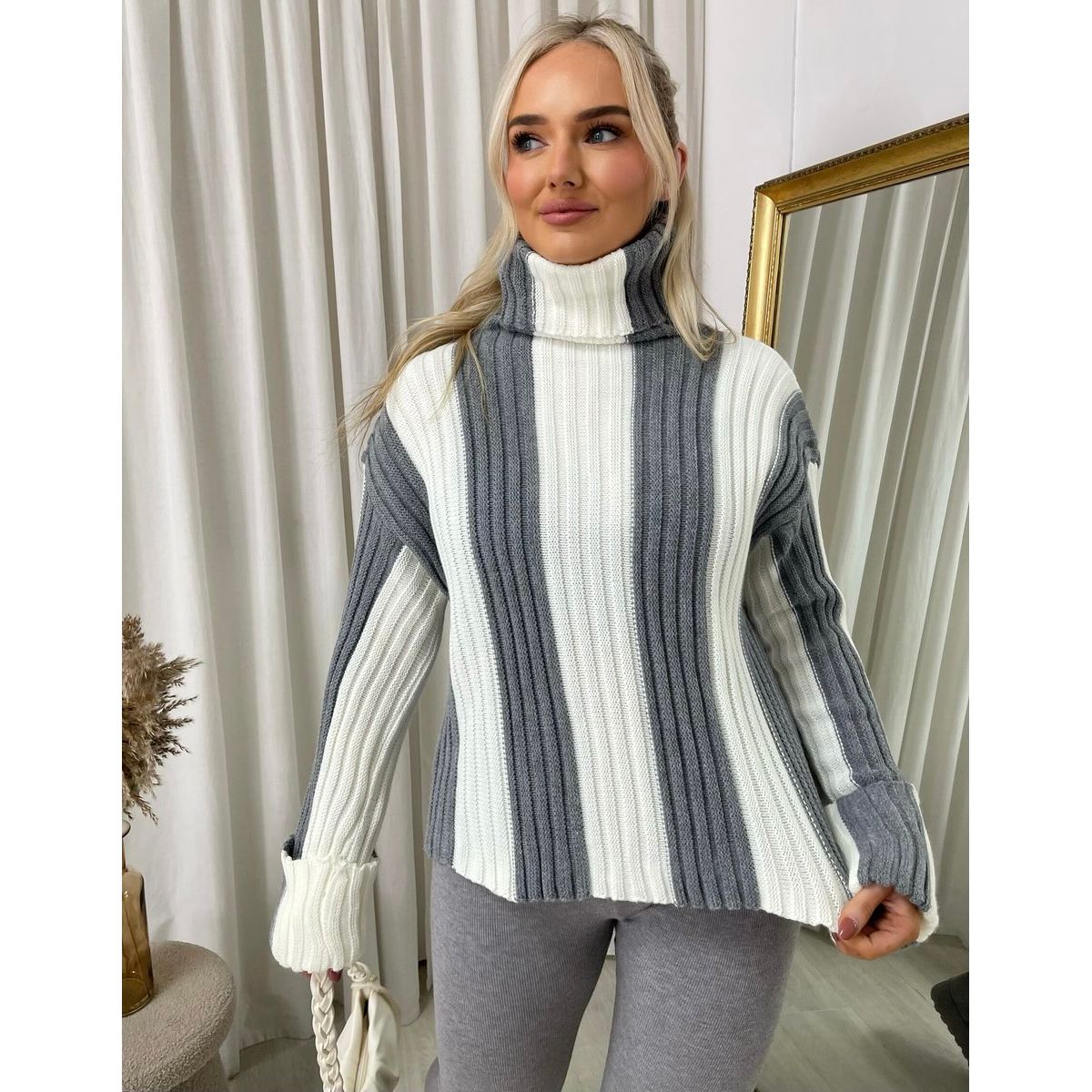 Roll Neck Stripe Knitted Jumper