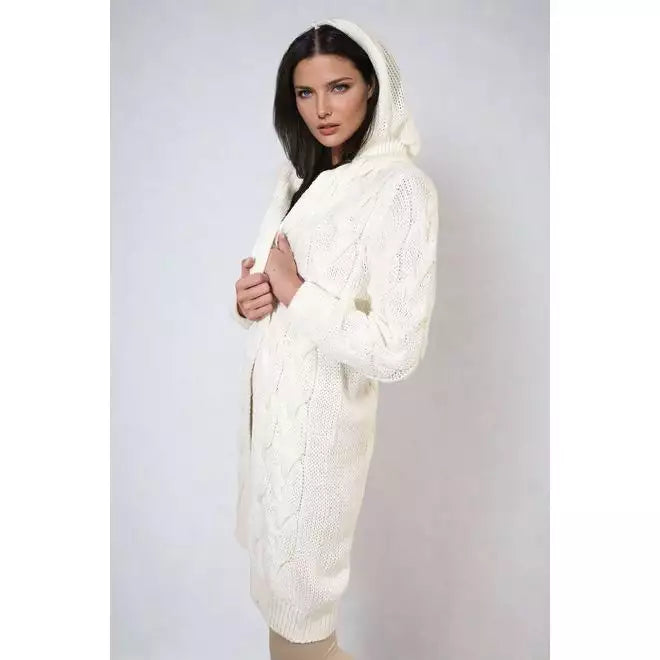 Chunky Cable Knitted Oversized Longline Hooded Cardigan