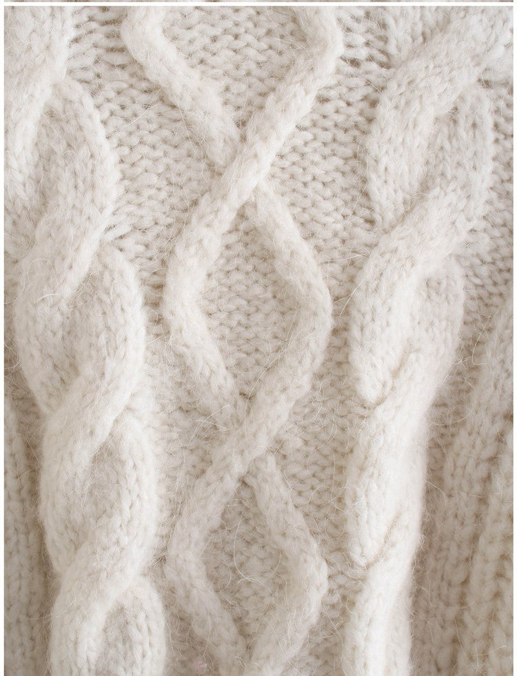 Short Puff Sleeve Cable Knit Sweater