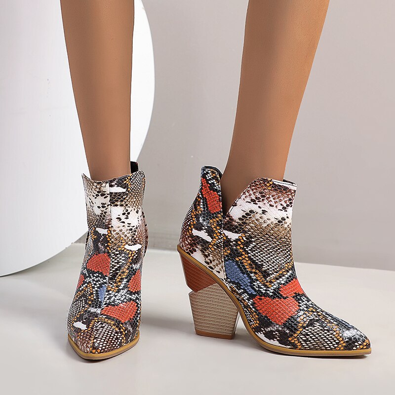 Snake Print Ankle Cowboy Boots