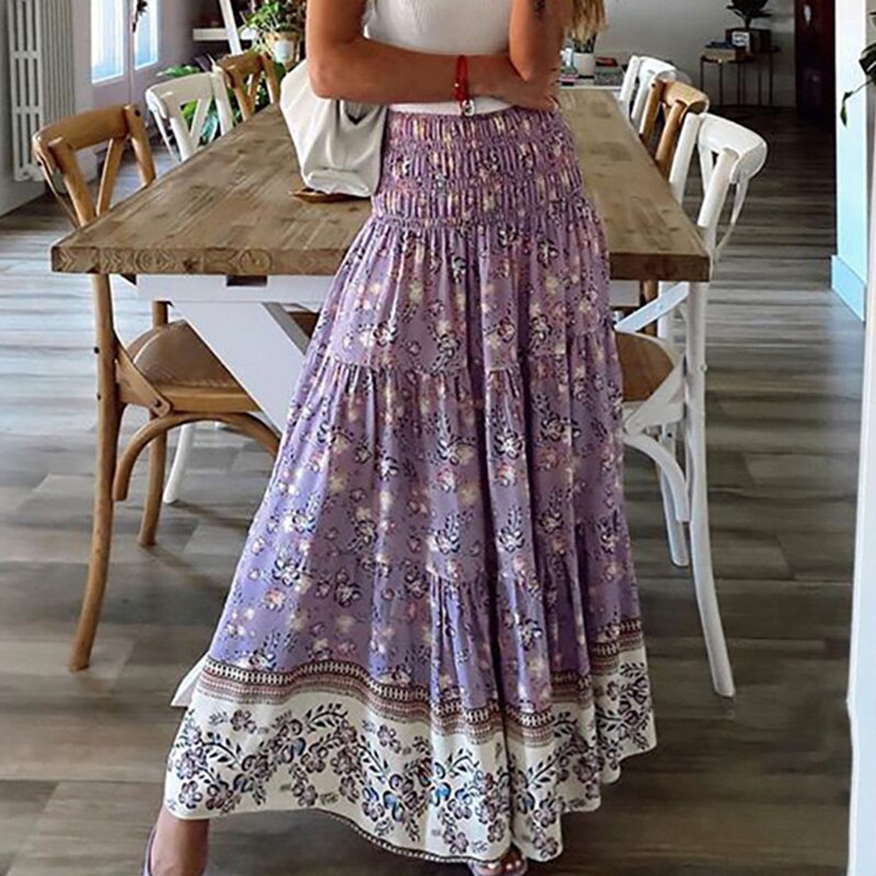 Wide Waist Floral Maxi Skirt