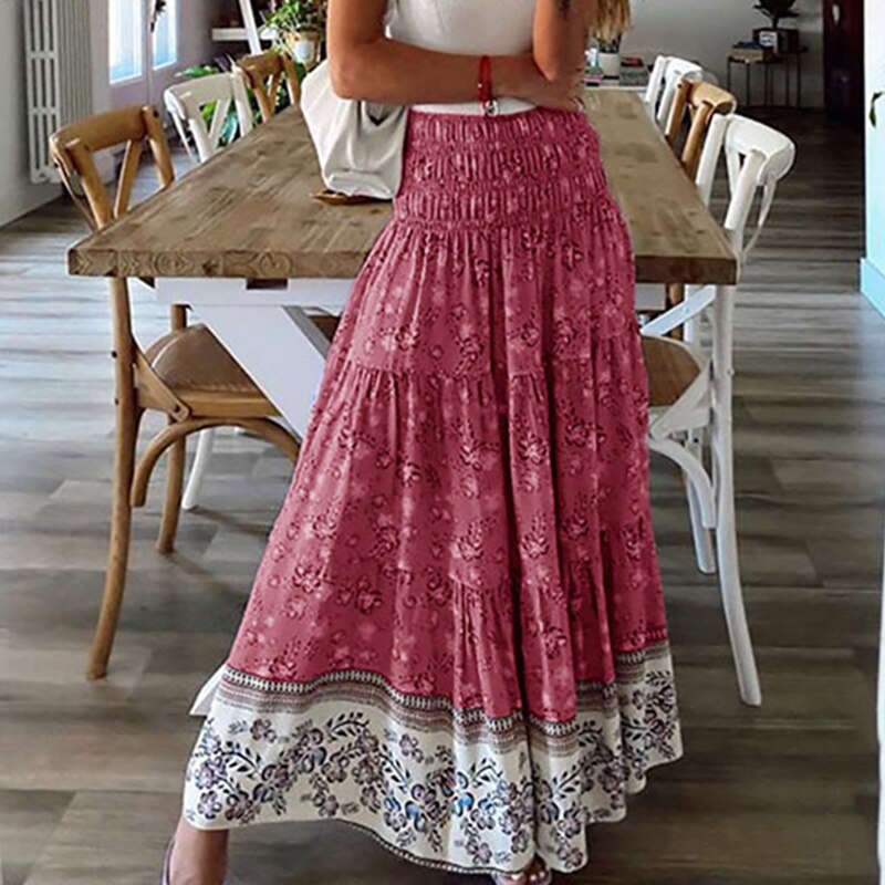 Wide Waist Floral Maxi Skirt