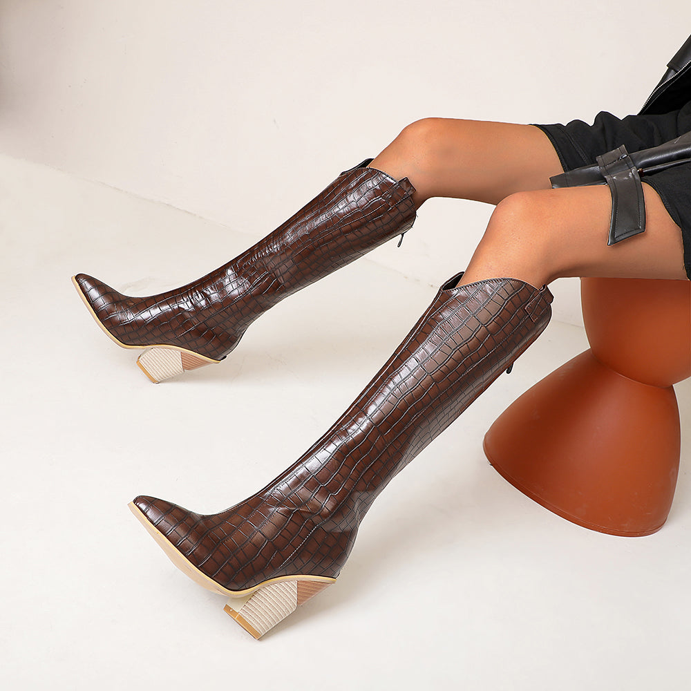Wedge Knee-High Cowboy Boots
