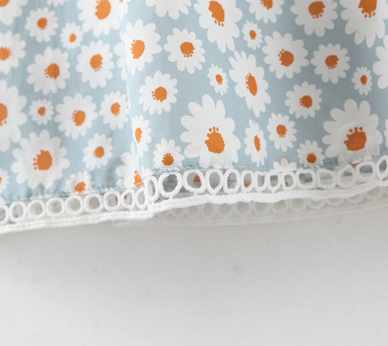 Tiered Daisy Print And Lace Dress