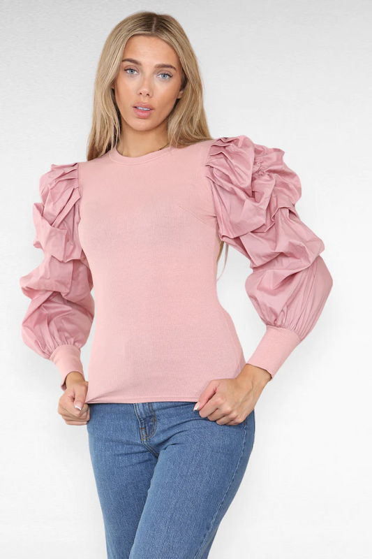 Ruched Puff-Sleeve Tops