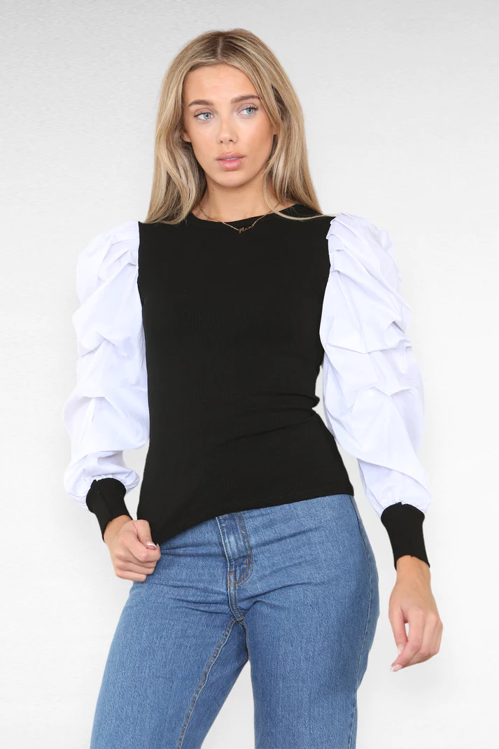 Ruched Puff-Sleeve Tops