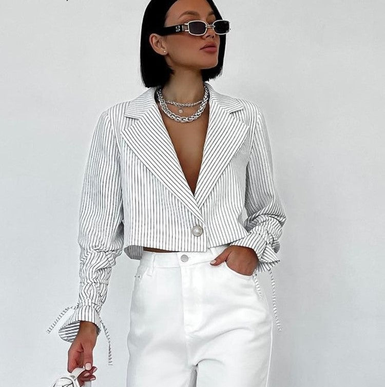 Shiny Cropped Suit Blouse