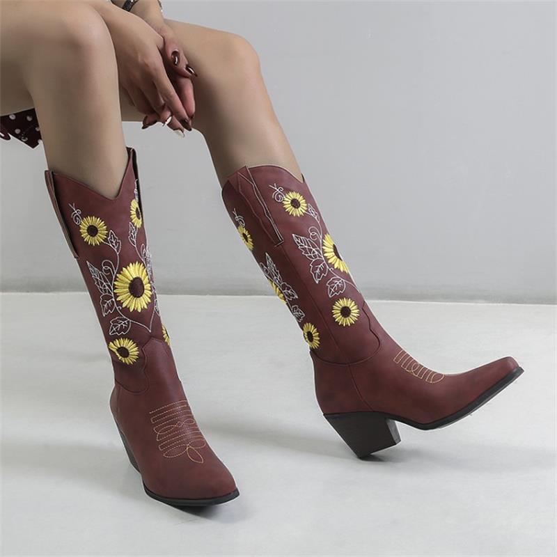 Embroidered Sunflower Cowboy Boots