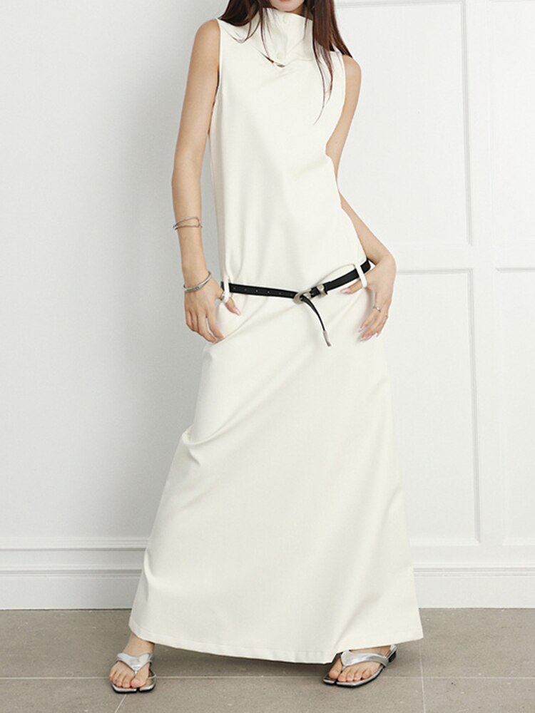 Floor Length White PU Leather Dress