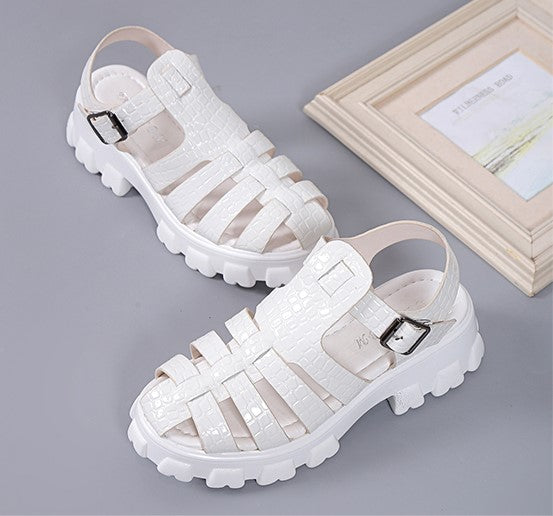 Chunky Patent Crocodile Print Sandals