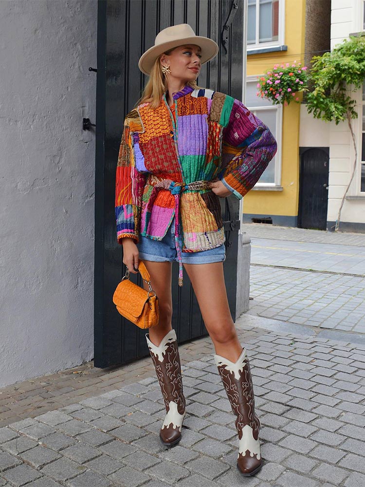 Colourful Patchwork Jacket With Sash