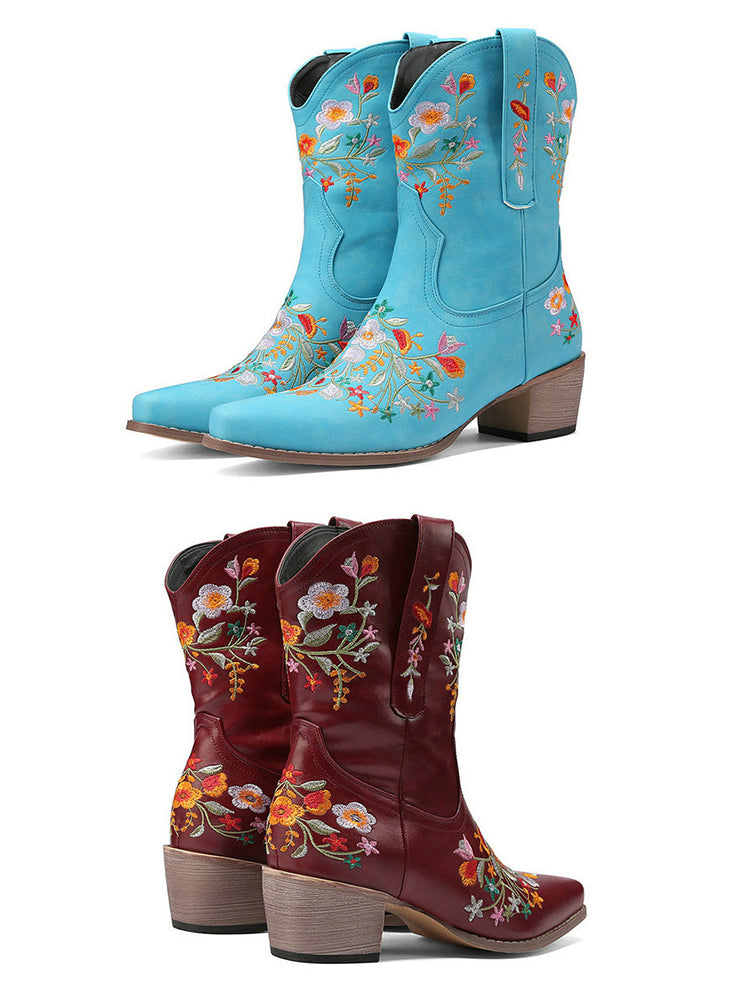 Embroidered Cowboy Ankle Boots