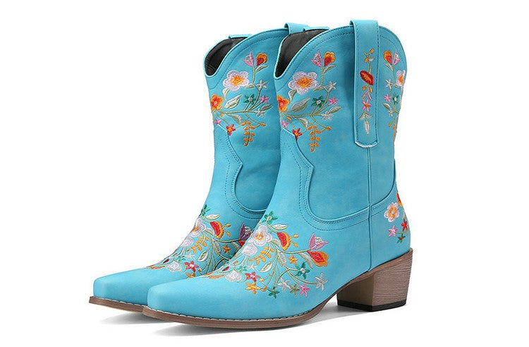 Embroidered Cowboy Ankle Boots