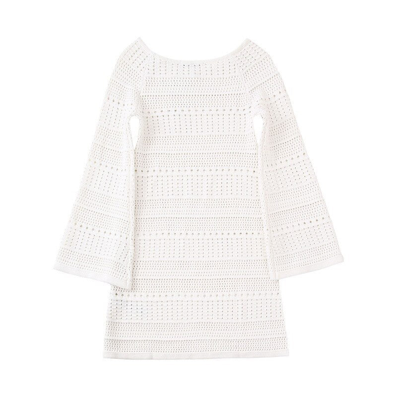 White Knitted Flare Sleeve Dress