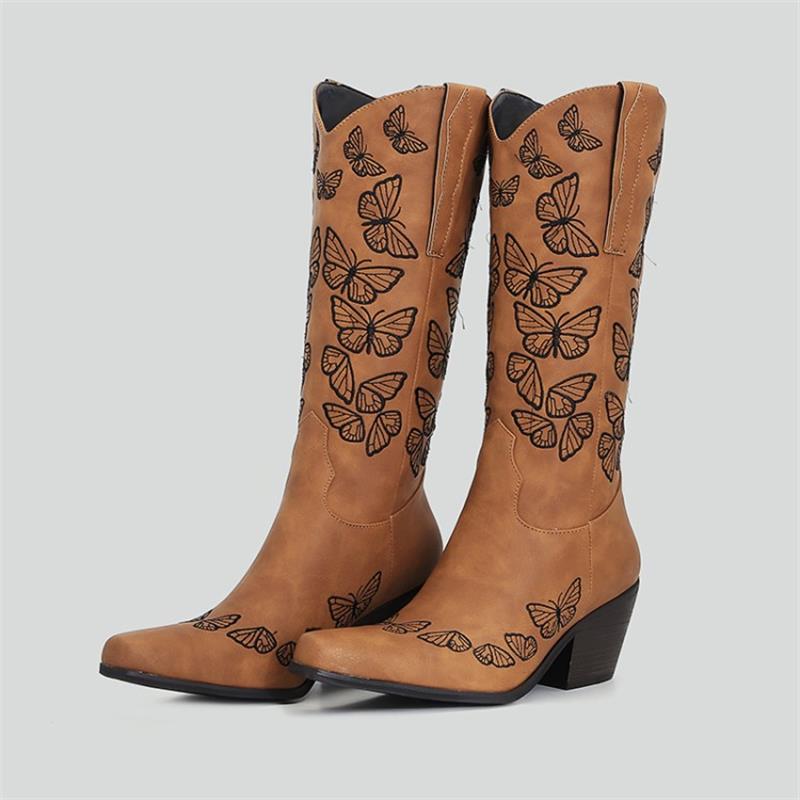 Embroidered Butterfly Cowboy Boots